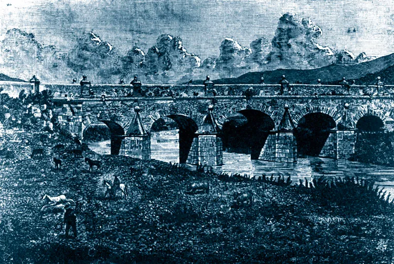 El Puente del Comn, grabado en madera (1833). Crane scar Monsalve