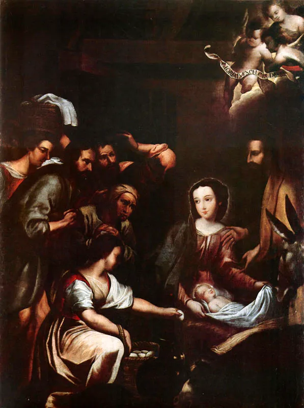 Adoración de los Pastores. (c. 33). Baltasar Vargas de Figueroa. 1666, 1,97 x 1,47. Igl. de Santa Clara, Bogotá.