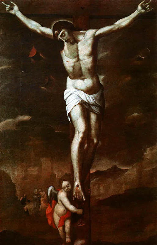 Cristo Eucarístico. (c. 80). Baltasar Vargas de Figueroa. 1,92 x 1,24. Col. León XIII, Bogotá.