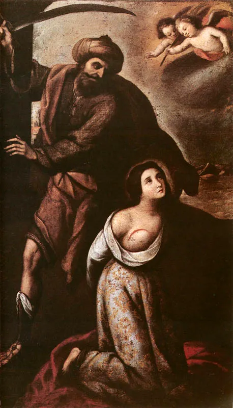 Martirio de Santa Bárbara. (c. 117). Baltasar Vargas de Figueroa. 1659. 3,00 x 2,10. Igl. de Santa Bárbara, Bogotá.