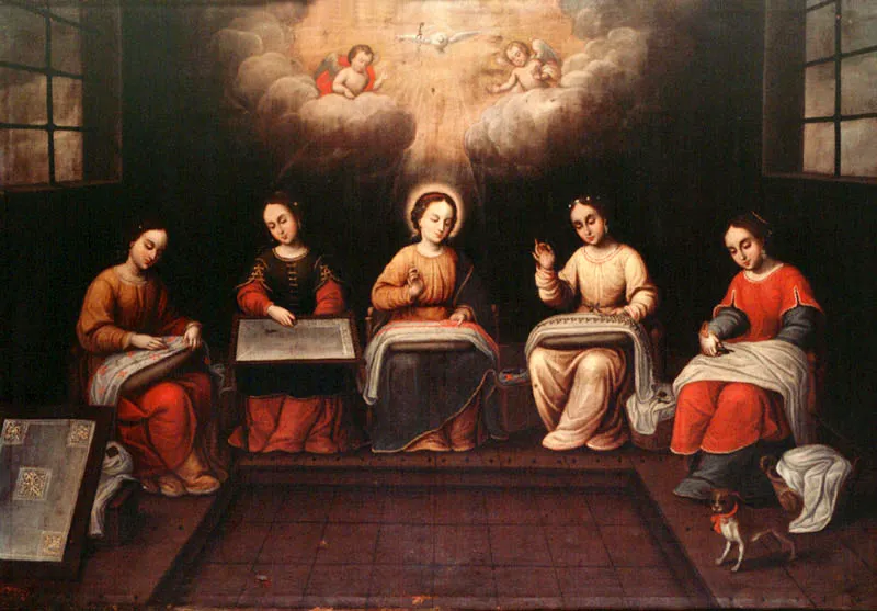 Virgen y Las Jóvenes del Templo. (c. 19). Baltasar Vargas de Figueroa. 1,11 x 1,61. Col. Saénz Holguín, Bogotá.