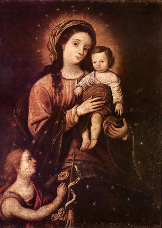 La Virgen, el Niño y San Juan Bautista. (c. 61). Baltasar Vargas de Figueroa. 0,89 x 0,67. M.A.C., Bogotá.
