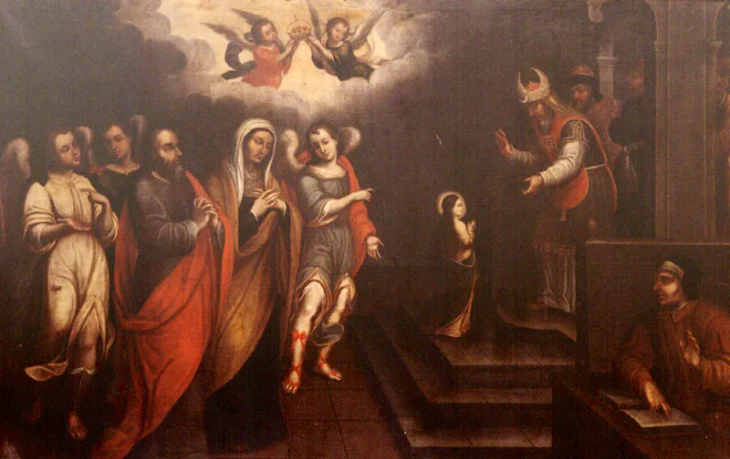 Presentacin de La Virgen en el Templo. (c. 18). Baltasar Vargas de Figueroa. 1,11 x 1,62. Igl. de San Ignacio, Bogot. 