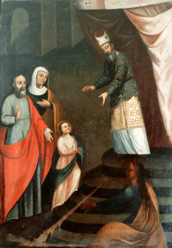 Presentación de La Virgen en el Templo. (c. 2). Baltasar de Figueroa, El Viejo. 1,58 x 1,10. Igl. Parroquial de Turmequé.