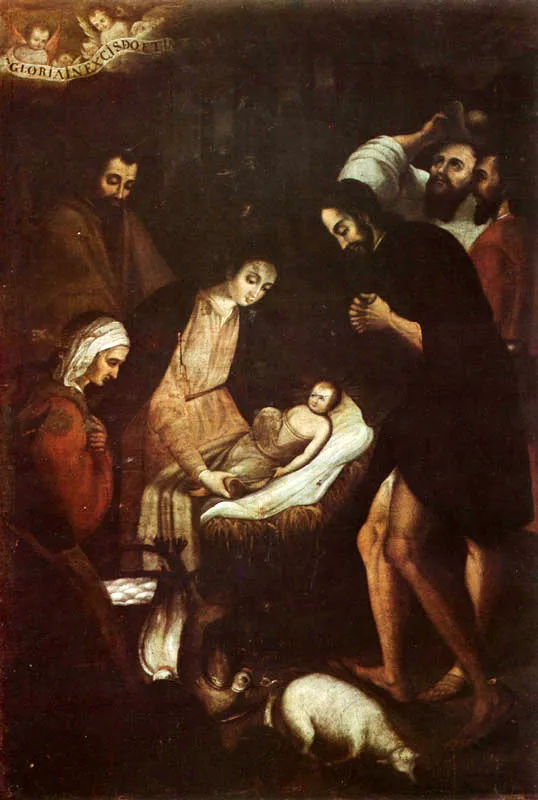 La Adoración de los Pastores. (c. 9). Baltasar de Figueroa, el viejo. 1,47 x 1,02. M.A.C., Bogotá.