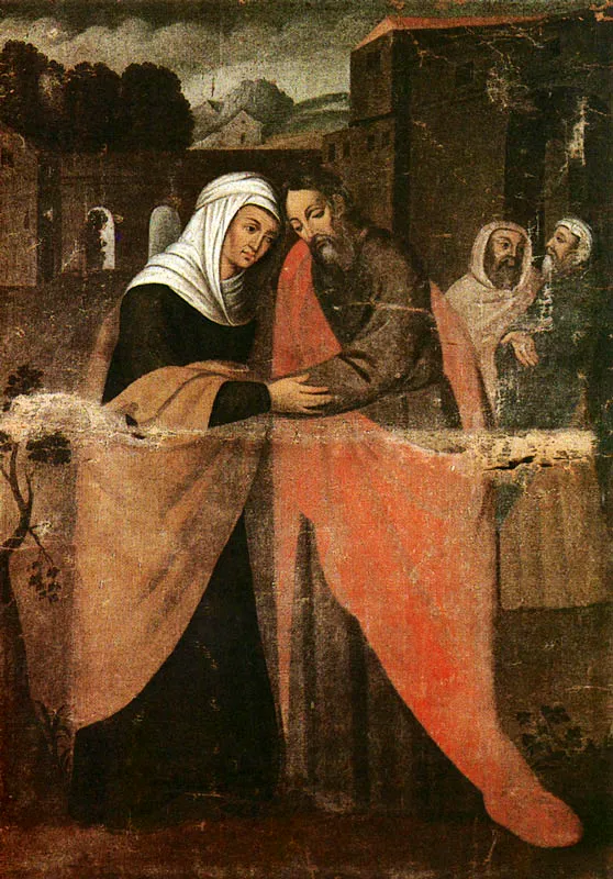 San Joaquín y Santa Ana ante la Puerta Dorada. (c. 3). Baltasar de Figueroa, el viejo. 1,58 x 1,10. Col. Privada, Bogotá.