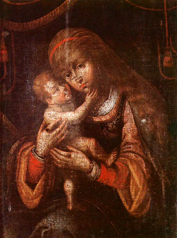 La Virgen con el Niño. (c. 21). Gaspar de Figueroa. 0,60 x 0,45. Col. Llorente, Bogotá.
