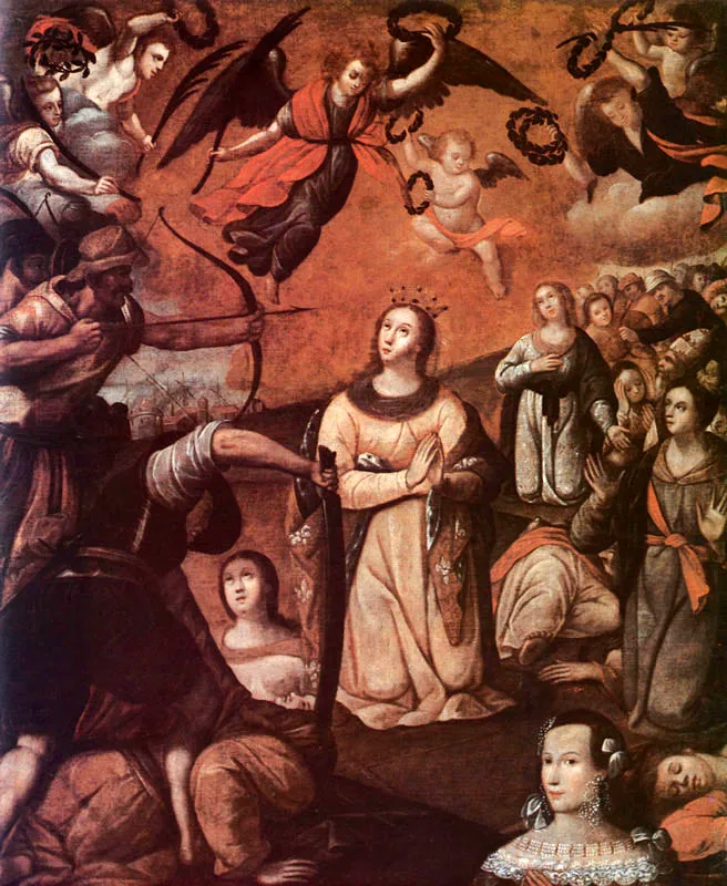 Martirio de Santa Ursula. (c. 64). Gaspar de Figueroa. 1,30 x 1,08. Museo de Arte Colonial.