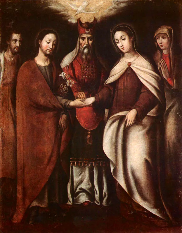 Desposorios de la Virgen y San Jos. (c. 31). Baltasar Vargas de Figueroa. 1,35 x 1,08. Igl. de Santa Clara, Bogot. 