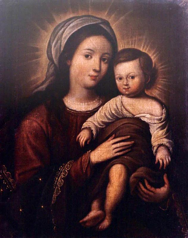 La Virgen y el Nio. (c. 60). Baltasar Vargas de Figueroa. 0,43 x 0,34. Sociedad Mariolgica de Colombia, Bogot. 