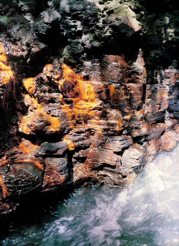 Can de la quebrada Carpanta con xidos de hierro en las rocas.  Pramo de Chingaza. 