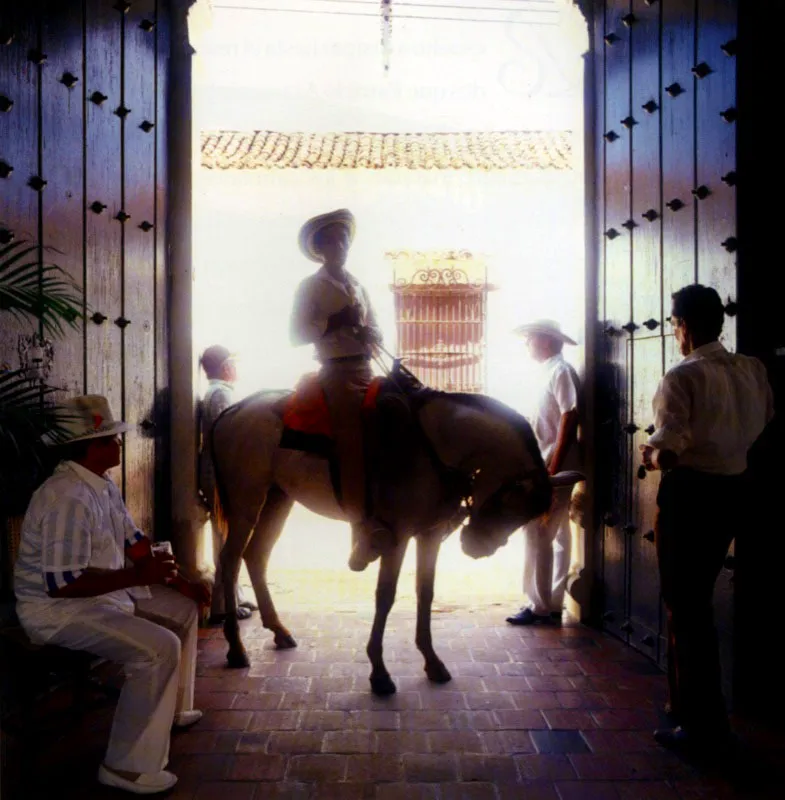 El portal. / En la fachada conserv la puerta principal y le hizo dos ventanas de cuerpo entero con bolillos torneados. Conserv tambin la puerta posterior, slo que un poco ms alzada para pasar a caballo, y mantuvo en servicio una parte del antiguo muelle. Esa fue siempre la puerta de ms uso, no slo porque fuera el acceso natural a las pesebreras y la cocina, sino porque daba a la calle del puerto nuevo sin pasar por la plaza. / Crnica de una muerte anunciada. Hannes Wallrafen