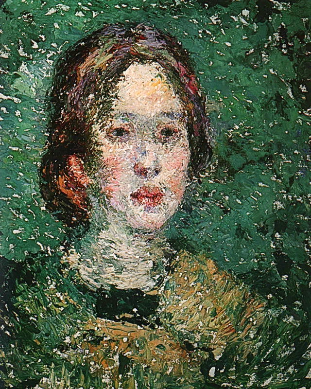 <b>Figura en Fondo Verde</b>. 1910. leo sobre lienzo. 0,50 x 0,39. Sin firma. Museo Nacional, Bogot.  