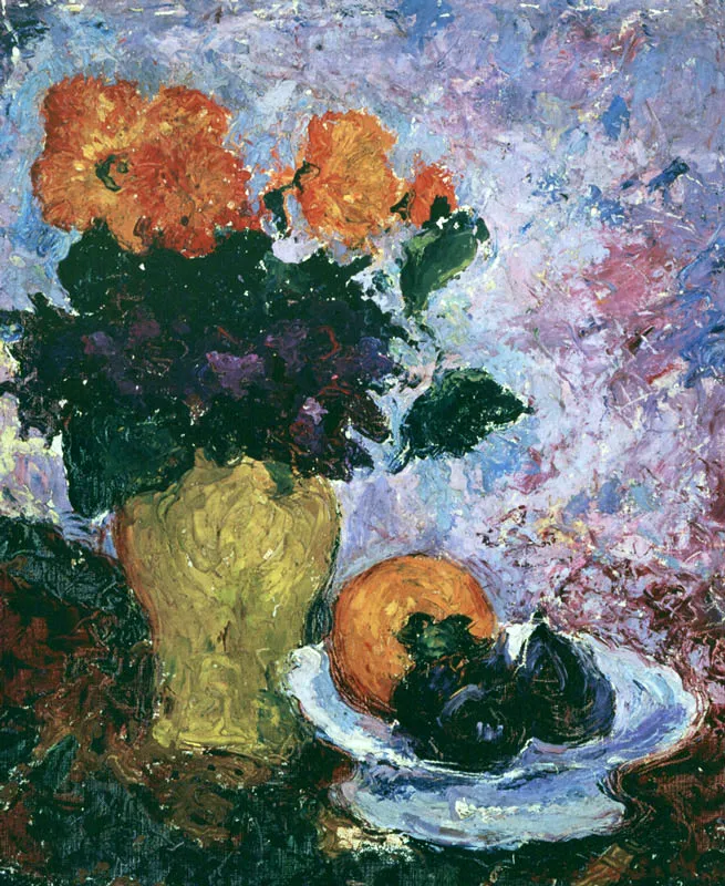 <b>Flores y Frutas. 1918</b>.  leo sobre lienzo.  0,55 x 0,45.  Firmado abajo a la derecha:  A. de Santa Mara. Museo Nacional, Bogot.  