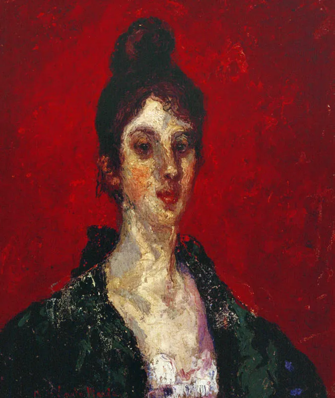 <b>Manola. 1921</b>.  leo sobre lienzo.  0,51 x 0,50.  Firmado abajo a la izquierda:  A. de Santa Mara.  Museo Nacional, Bogot.  