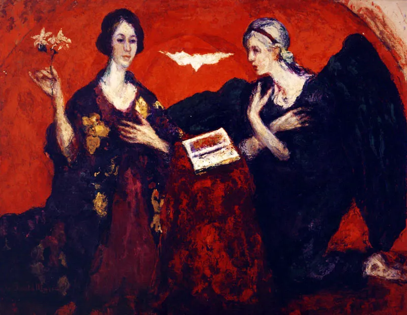 <b>La Anunciacin. 1922</b>.  leo sobre lienzo.  1,32 x 1,73.  firmado abajo a la izquierda:  A. de Santa Mara.  Museo Nacional, Bogot.  