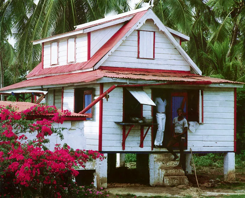 San Andrs. Casita con palmar y buganvilla. Hernn Daz