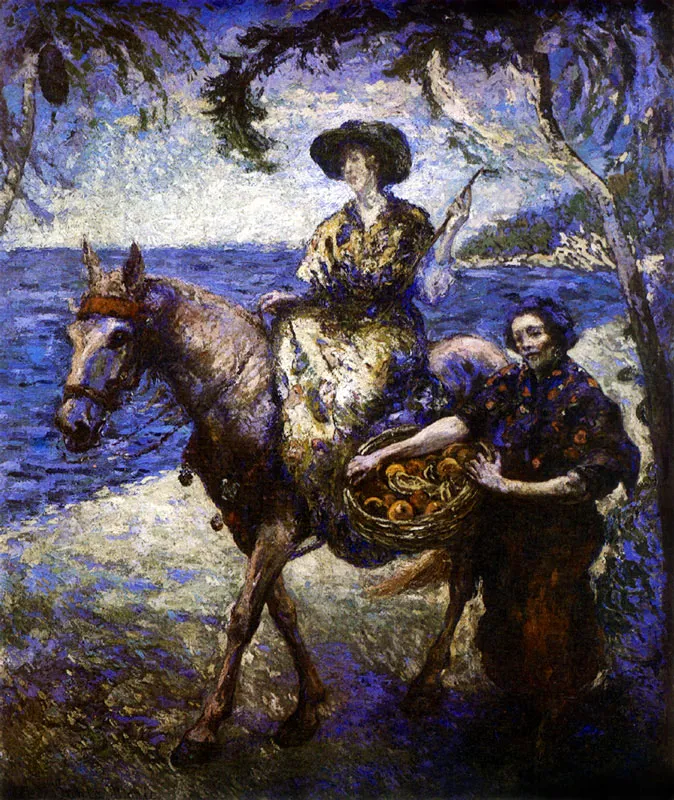 ANDRES DE SANTA MARIA
En la playa de Macuto (Maria Mancini a caballo) 1907.
Oleo sobre lienzo. 292 x 246 cm.
Colección Museo Nacional, Bogota.