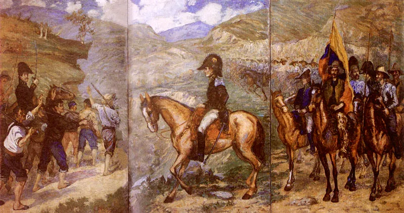 ANDRES DE SANTA MARIA
Batalla de Boyacá. 1926.
Oleo sobre lienzo. 348 x 634 cm.
Colección Museo Nacional, Bogotá.