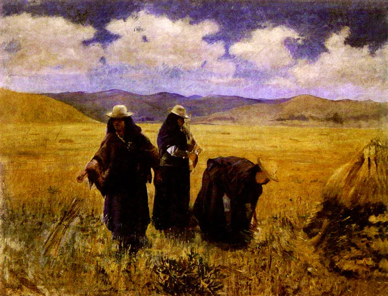 ANDRES DE SANTA MARIA Las Segadoras. 1895. Oleo sobre lienzo. 80 x 106 cm. Colección Museo de Arte Moderno de Bogotá.