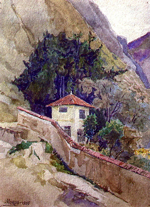 RICARDO MOROS URBINA
Mirador de la Quinta de Bolívar. 1905.
Acuarela sobre papel. 30 x 25 cm.
Colección Quinto de Bolívar, Bogotá.