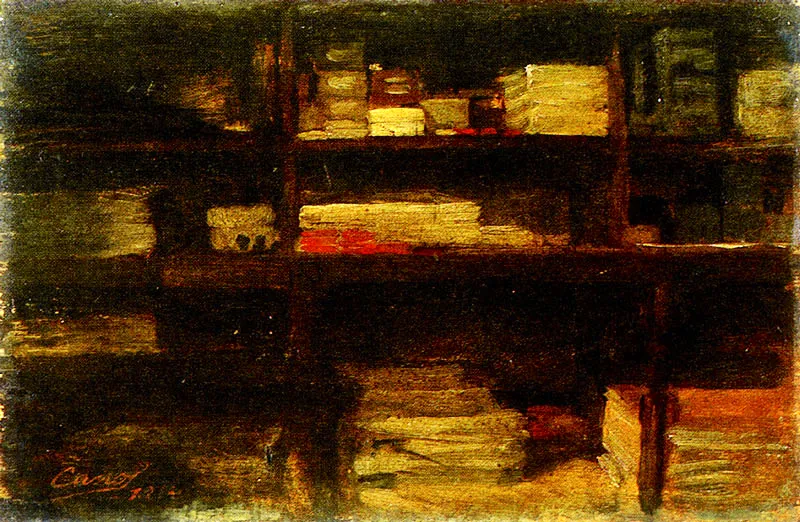 FRANCISCO ANTONIO CANO
Biblioteca. 1912.
Oleo sobre madera. 16 x 24 cm.
Coleccin particular, Bogot. 