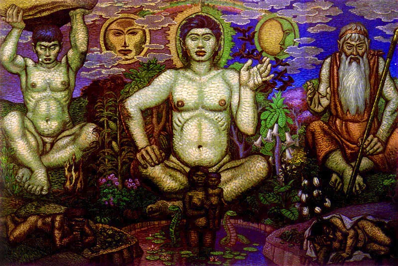 LUIS ALBERTO ACUÑA
Retablos de los Dioses Tutelares de los Chibchas. 1935c.
Oleo sobre madera. 200 x 300 cm.
Préstamo al Museo Nacional, Bogotá.