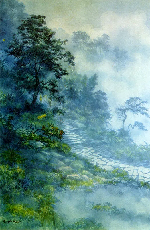 GONZALO ARIZA
Camimo de Bojacá al Ocaso. 1976.
Acuarela sobre papel. 90 x 60 cm.
Colección particular, Bogotá.