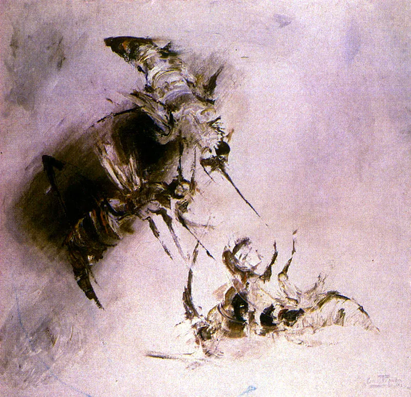 LUCY TEJADA
Lucha de Insectos. 1962.
Oleo sobre lienzo. 121 x 141 cm.
Coleccin Museo de Arte Moderno de Bogot. 