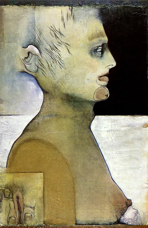 JIM AMARAL
El Hermafrodita. 1978
Gesso, acuarela, acrílico y lápiz sobre madera. 60 x 40 cm.
Colección particular, París.