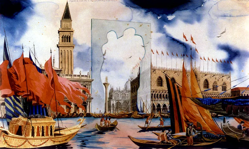 ALVARO BARRIOS
Instalacin de un Monumento Pblico en Venecia. 1983.
Acuarela sobre papel. 70 x 100 cm.
Propiedad del artista. 