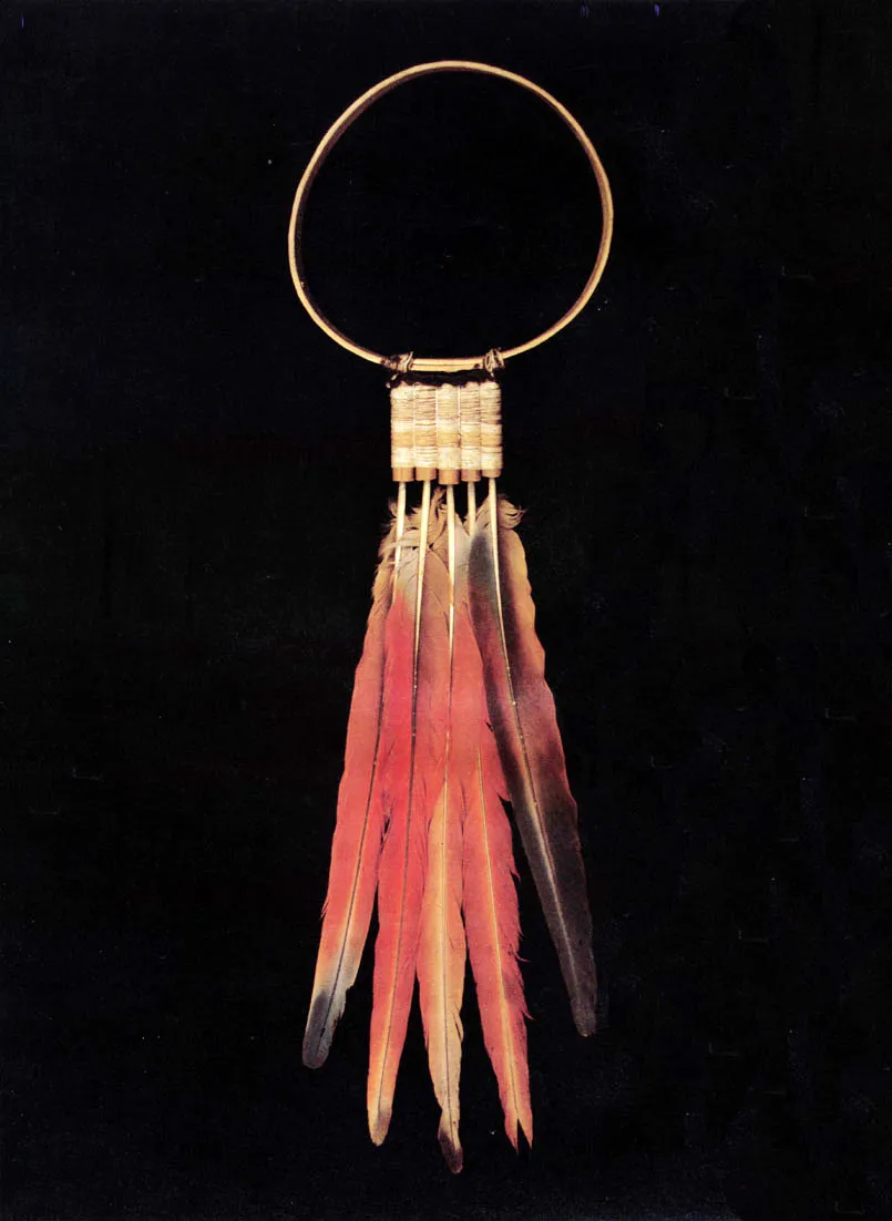 Adorno ritual de la cultura Tukano. confeccionado con plumas de "Vuacamaya" (Ara spp.)