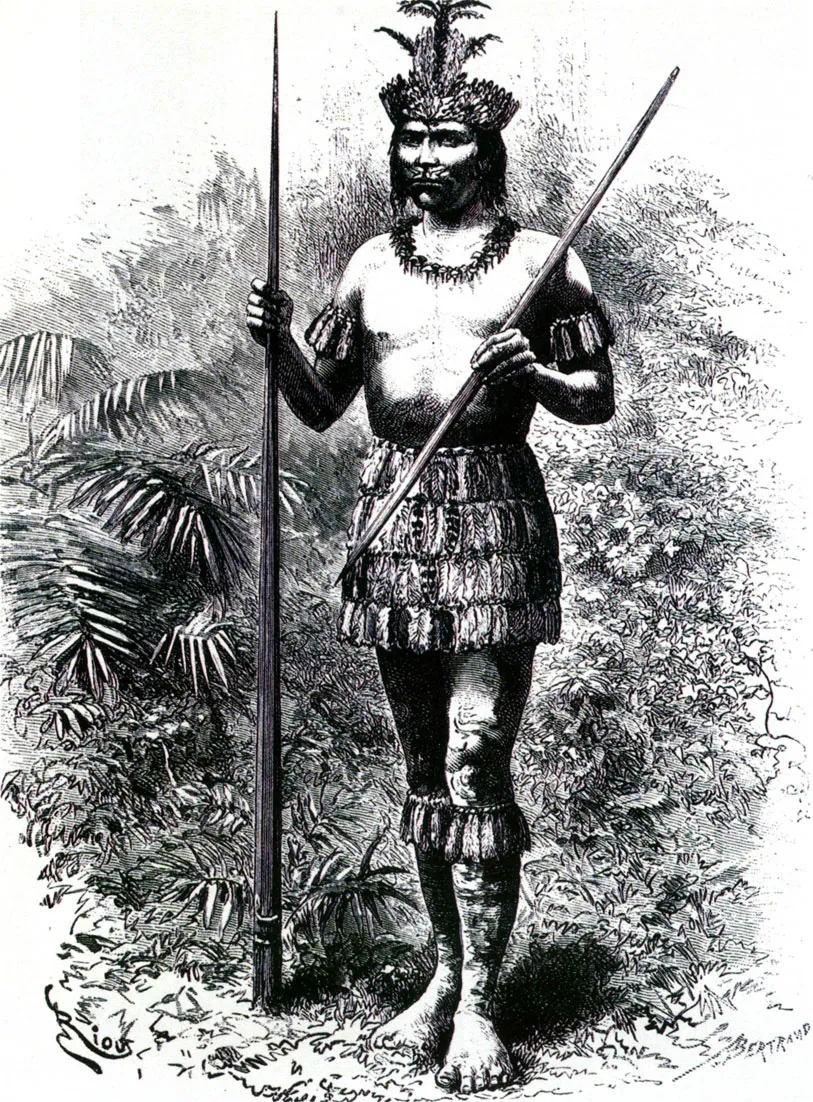 Aborigen coreguaje portando sus armas. 