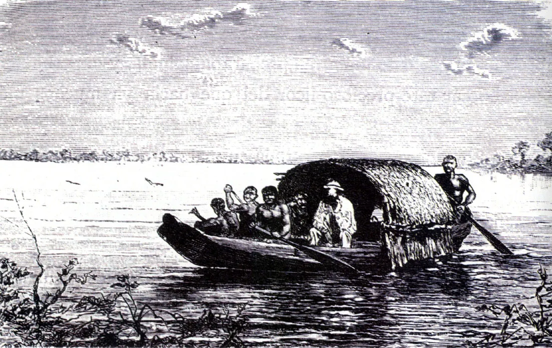 La embarcación de Jules Crévaux entrando al río Yary. Usando un medio de transporte semejante, el explorador recorrió los cursos de los ríos Caquetá y Putumayo en el decenio de 1870.
Mapa de la Provincia de Maynas, elaborado en 1779 por su gobernador, don Francisco Requena, primer comisionado de límites.
"Cón pocas excepciones, entre las que se destaca la labor del coronel íngeniero Don Francisco Requena, fueron militares, políticos, comerciantes y naturalistas portugueses quienes recorrieron la región y expandieron la frontera lusitana con grave detrimento para los intereses de¡ imperio español y las pos~ teriores repúblicas andinas" (Franco, 1986).