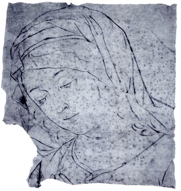 La Virgen en contemplación (D.12). 30 X 27.5 ces., M.A.C. Bogotá.
