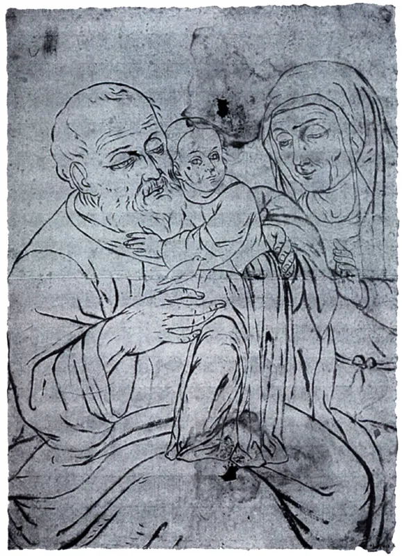 La Virgen Niña con San Joaquín y Santa Ana. (D. 7) 42.5 X 31 cms. MAC, Bogotá.