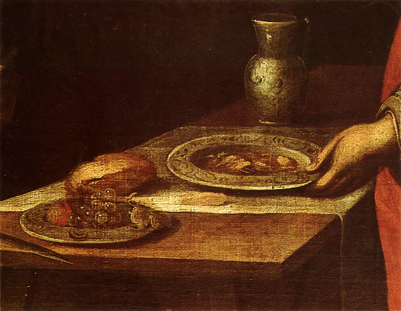 San Pedro de Alcántara alimento por Cristo (C.314) . Detalle. Col. J. Pradilla K. Bogotá.