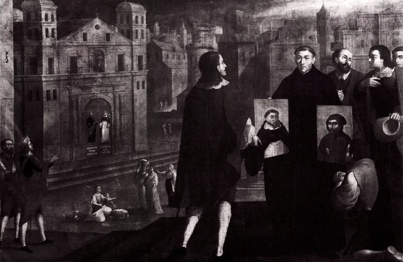 Vásquez entrega dos de sus obras a los Padres Agustinos (C. 165). 2.08 X 3.12. MAC. Bogotá.