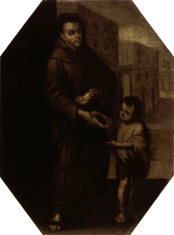San Juan de Dios dando limosna a un niño (C. 192). 0.42 X 0.18. M. del S., Bogotá.