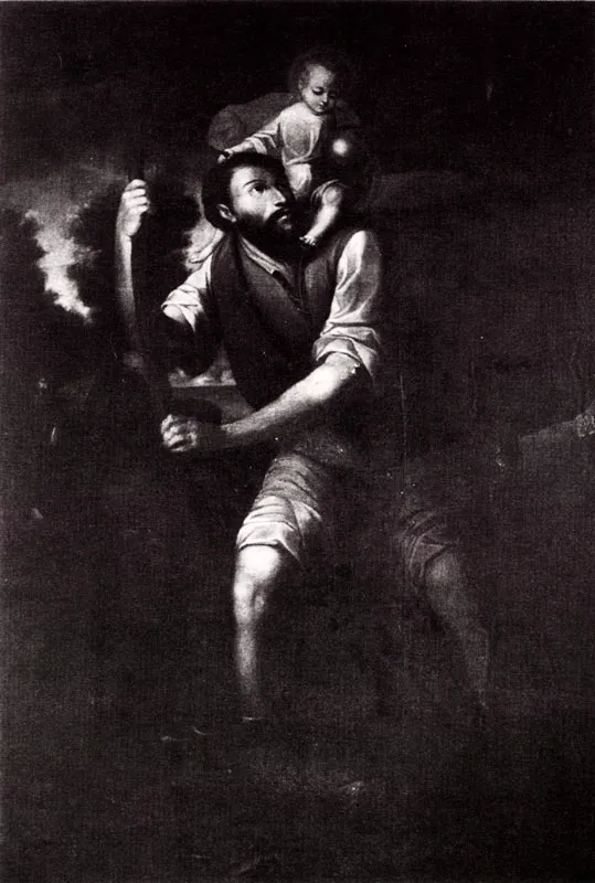 San Cristóbal con el niño (C. 451). 2.42 X 1.64. Col. part. Bogotá.