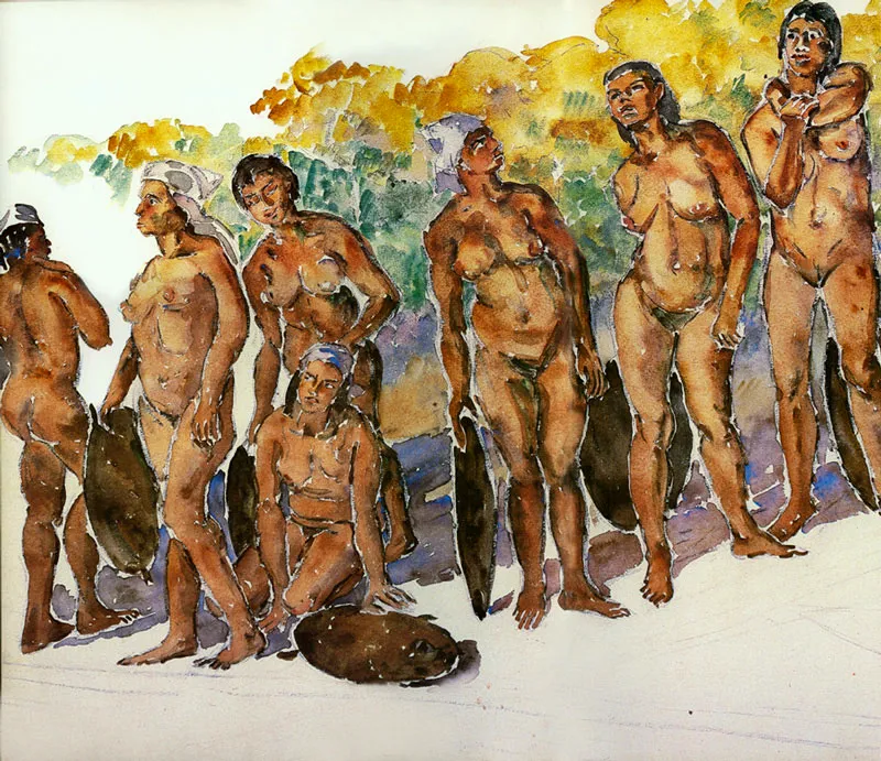 Grupo de barequeros (Obra inconclusa). Acuarela. 1960-1965