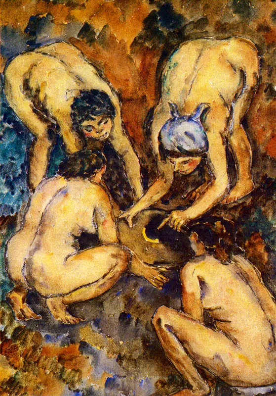 Las barequeras descubren la pinta. Acuarela. 1972