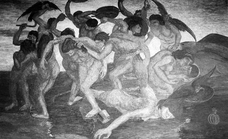 Combate mítico. Fresco. Casa Museo