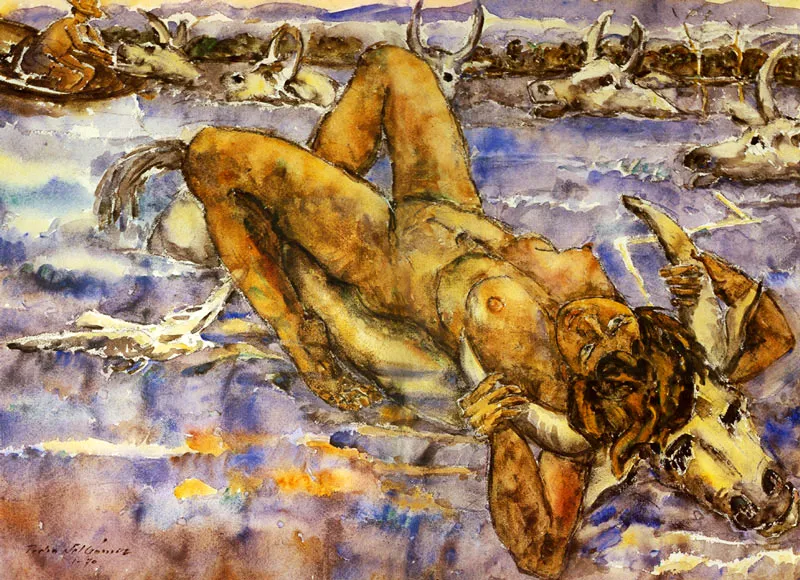 Rapto en el Magdalena (Europa americana). Acuarela. 1970
