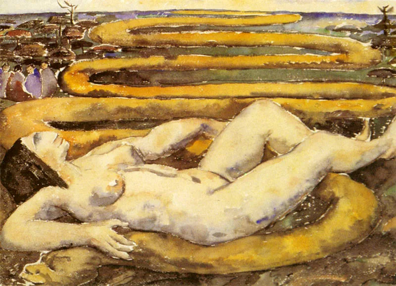 El Cauca en forma de serpiente. Acuarela. 1948