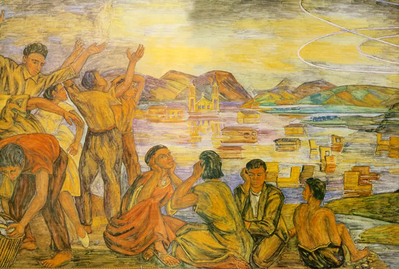 La presa de El Peol (Detalle del fresco del SENA). 1958 