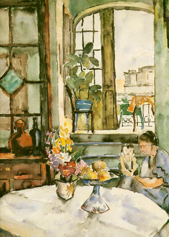 Interior - La madre y el nio. Acuarela. 1933 