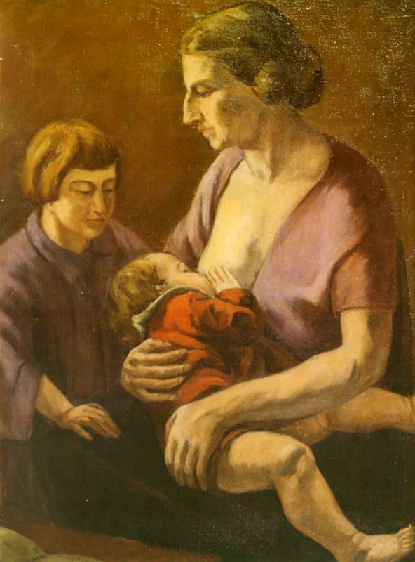 Maternidad (Giuliana Scalaberni y sus dos hijos mayores). leo. 1927 