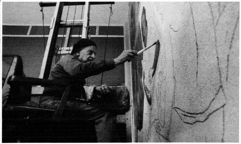 El maestro trabaja en el mural de la Biblioteca Pblica Piloto, Medelln. 1980 