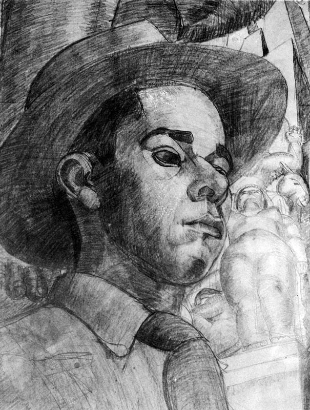 AUTORETRATO.  Dibujo a lpiz.  Coleccin del poeta Luis Vidales. Bogot. 1942. 